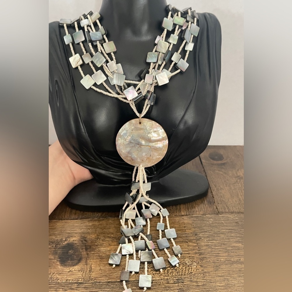 Chicos Shell Beaded Statement Necklace - image 1